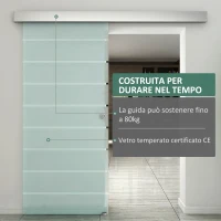 HOMCOM Porta Scorrevole Interna in Vetro Smerigliato e Satinato con Binario B1 e Maniglia per Bagno Cucina Studio Vetro 205x 90x 0,8cm(m-4)