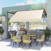 Outsunny Juego de Muebles de Jardín Exterior de Ratán PE de 7 Piezas Incluye 6 Sillas con Cojines y Mesa de Cristal Natural(m-8)