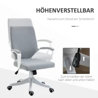 Vinsetto Bürostuhl Computerstuhl, höhenverstellbar, neigbare Rückenlehne, 5 Rollen, Grau + Weiß(m-4)