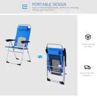 Outsunny Folding Camping Chair, Patio Armchair, 3-Position Adjustable Recliner Reclining Seat with Pillow for Outdoor Garden - Blue(m-6)
