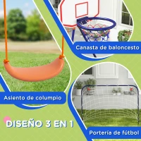 Outsunny Columpio para Niños de 3-8 Años 3 en 1 con Canasta y Portería de Fútbol Desmontable Marco de Acero Multicolor(m-4)