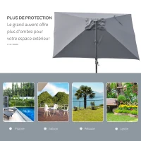 Outsunny Parasol déporté carré parasol LED inclinable pivotant 360° manivelle piètement acier dim. 3L x 3l x 2,66H m gris(m-6)