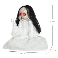 HOMCOM Halloween-Dekoration Horrorpuppe, LED-Augen, heult, springt hoch, Geräusch- & Bewegungssensor, 60 cm(m-3)