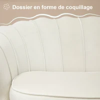 HOMCOM Canapé 2 places en tissu velours, petit canapé, en forme de coquillage, avec coussin épais de 10 cm, canapé, structure en métal, pieds dorés effilés, facile à assembler, crème(m-4)