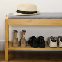 HOMCOM Banco Zapatero de Bambú Zapatero con Asiento Tapizado para 3 Pares de Zapatos con Estante de Listones 90x30x46cm Natural(m-7)