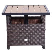 Outsunny Polyrattan Beistelltisch Gartentisch Terrassentisch Schirmständer für Sonnenschirm inkl. Sandsack Braun 55,5 x 55,5 x 46 cm(m-10)