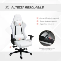 Vinsetto Sedia da Gaming Luminosa, Poltrona Gaming PC con Luci a LED, Poltrona Ufficio Altezza Regolabile in Similpelle Bianca(m-5)