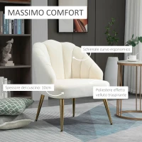 HOMCOM Poltrona in Velluto Imbottita con Schienale a Conchiglia e Gambe in Acciaio per Camera e Salotto, 63x65x84cm, Crema(m-4)