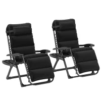 Outsunny Set of Two Reclining Sun Loungers, with Cushion - Black(m-1)