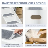 PawHut 2 in 1 Haustiertreppe Schlafhöhle 3-stufige Hunderampe Katzentreppe mit Kissen Hundetreppe Tiertreppe mit rutschfestem Teppich für kleine Hunde und Katzen Plüsch Weiß 60 x 43 x 51 cm(m-6)