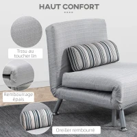 HOMCOM Fauteuil convertible 3 en 1 chauffeuse lit 1 place avec coussin gris(m-5)