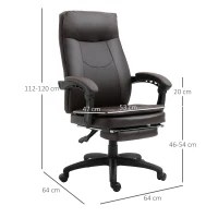Vinsetto Ergonomischer Bürostuhl mit Fußstütze, Chefsessel, höhenverstellbarer Schreibtischstuhl Computerstuhl mit Gepolsterte Rückenlehne, Braun, 64 x 64 x 112-120 cm(m-3)