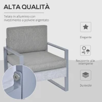 Outsunny Salotto da Giardino Set 4 Pezzi Mobile da Giardino con Tavolino, Divano 3 Posti, 2 Poltrone e Cuscini, Alluminio e Vetro Grigio(m-5)