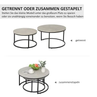 HOMCOM Couchtisch-Set, 2 runde Satztische, Industriedesign, Metallgestell, Betonoptik/Schwarz(m-5)