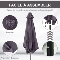 Outsunny Parasol droit parasol inclinable de jardin balcon terrasse manivelle toile polyester imperméabilisée haute densité 180 g/m² Ø2,6 x 2,35H m aluminium gris(m-7)