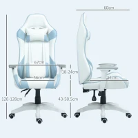 HOMCOM Faux Leather Colour Block Gaming Chair, with 135° Reclining Back - Blue/White(m-3)