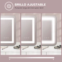 HOMCOM Espejo Tocador Giratorio 30x40 cm con 3 Modos de Iluminación Ajustables Interruptor Táctil Espejo de Aumento Blanco(m-6)