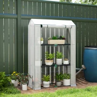 Outsunny 40 x 100cm Three Shelf Steel Frame Greenhouse - White(m-2)