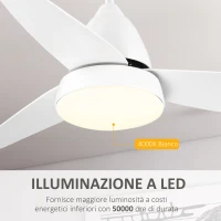 HOMCOM Ventilatore da Soffitto a 6 Velocità con Luce LED e Telecomando, in Acciaio, Ø122x45cm, Bianco(m-6)