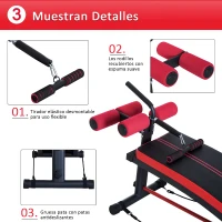 HOMCOM Banco de Musculación Banco Abdominal Pesas Estiramiento de Brazos Multifuncional para Fitness con 2 Cuerdas Expansor Acero(m-5)