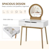 HOMCOM Dressing Table & Stool Set w/ Drawers Mirror Modern Elegant Vanity Makeup Padded Seat Home Bedroom Beauty Furniture Natural Brown(m-7)
