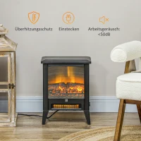HOMCOM Elektrischer Kamin mit realistischem Feuereffekt, Überhitzungsschutz und niedrigem Geräuschpegel, 1800W, Schwarz(m-6)