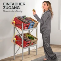 HOMCOM Getränkekistenregal, bis 6 Kisten, höhenverstellbar, Stahlrahmen, 110x30x110 cm, Weiß(m-6)