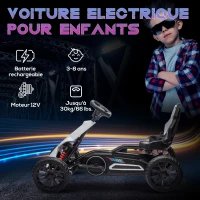 HOMCOM Kart électrique pour enfant 12V - Vitesse réglable 3-5km/h pour enfants de 3 à 8 ans - siège réglable - blanc(m-4)