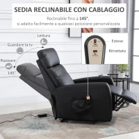 HOMCOM Poltrona Elettrica Alzapersona 45°, Poltrona Relax Elettrica Reclinabile a 145° con Telecomando e Poggiapiedi, in Pelle PU Nero, 67x95x105 cm(m-6)