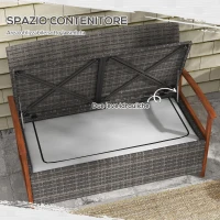 Outsunny Divano da Giardino 2 Posti con Spazio Portaoggetti e Cuscini, in Rattan e Acciaio, 127.5x64x81 cm(m-7)