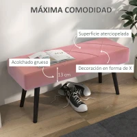 HOMCOM Taburete Pie de Cama Multifuncional con Pies de Acero y Asiento Acolchado para Entrada Pasillo 100x36x45 cm Rosa(m-4)