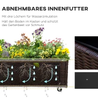 Outsunny Hochbeet Poly Rattan mit Rollen Pflanzkasten mit Abflusslöchern Blumenkasten Blumenkübel Kaffee-Braun 94,5 x 31 x 36 cm(m-5)