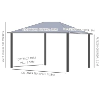 Outsunny Gazebo da Giardino con Zanzariera 3.6x3m Tetto Policarbonato Marrone(m-3)