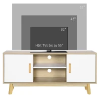 HOMCOM TV-Lowboard Fernsehschrank TV Schrank Fernsehtisch Sideboard mit 2 Schränke und offenen Regale Skandi-Design bis zu 55 Zoll Natur+Weiß 120 x 40 x 55 cm(m-7)