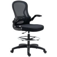 Vinsetto Silla de Dibujo Giratoria con Soporte Lumbar Reposapiés Ajustable y Reposabrazos Abatibles 59x65x102-122 cm Negro(m-11)