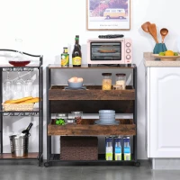 HOMCOM Küchenwagen Küchenrollwagen Servierwagen 3-stöckige Küchenregal Industrie-Design mit verstellbaren Füßen Rustikales Braun 80 x 40 x 90 cm(m-2)