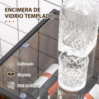 HOMCOM Aparador con Botellero para 4 Botellas con Encimera de Cristal Estilo Industrial 60x40x100 cm Marrón Rústico(m-6)