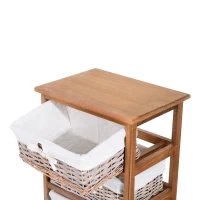 HOMCOM Armario Auxiliar 5 Cajones Cajonera Madera Mimbre 40x29x90cm Estanteria Organizador NUEVO (Madera Natural)(m-6)