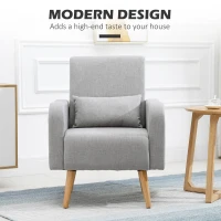 HOMCOM Accent Chair, Linen-Touch Armchair, Upholstered Leisure Lounge Sofa for Living Room, Club Chair with Wooden Frame, Grey(m-6)