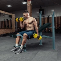 HOMCOM Banc de musculation Fitness banc d'haltérophilie dossier réglable + Ensemble d'haltères courtes ou longues 20 Kg barre d'extension incluse entraînement musculaire & haltérophilie(m-2)