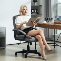 HOMCOM Linen-Look Padded Office Chair - Grey(m-2)