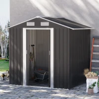 Outsunny Gartenhaus Geräteschuppen Gerätehaus Gartenchuppen, wetterbeständig, 2,6 m² Bodenfläche, rostfreier Stahl, 195,5 x 153 x 188 cm, Schwarz(m-2)