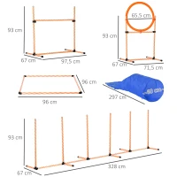 PawHut Hunde Agility-Set, 5-tlg., mit Sprungreif, Tunnel, Sprunghindernis, Slalomstangen, Bodenrahmen, Tragetasche(m-3)