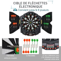HOMCOM Cible jeu de fléchettes électronique 27 jeux jusqu'à 8 joueurs LED haut-parleur noir(m-6)