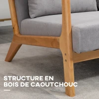 HOMCOM Canapés 2 places design contemporain en tissu aspect velours pieds bois massif 122 x 71 x 76 cm gris(m-5)