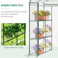 Outsunny Invernadero de Exterior Invernadero de Jardín de 3 Niveles con Estantes Marco de Acero Cubierta de PVC para Cultivo de Plantas Flores Verduras 143x143x195 cm Translúcido y Verde(m-7)