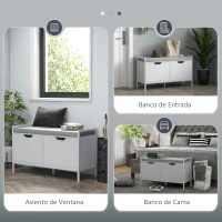 HOMCOM Banco Zapatero para Entrada Recibidor con Asiento Cojín Extraíble para 4 Pares de Zapatos 84x35x50 cm Blanco(m-7)