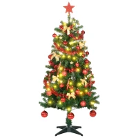 HOMCOM 5' Artificial Prelit Christmas Trees Holiday Décor with Warm White LED Lights, Auto Open, Tinsel, Ball, Star(m-11)