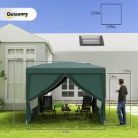 Outsunny 3 x 3 m Pavillon mit 4 Seitenwänden, Fenster, Festzelt mit UV-Schutz, Gartenzelt inkl. Tragetasche, Stahl, Grün(m-3)