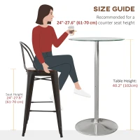 HOMCOM High Top Bar Table, Round Kitchen Table with Tempered Glass Top and Steel Base, Bistro Table for 2 People, Clear(m-7)